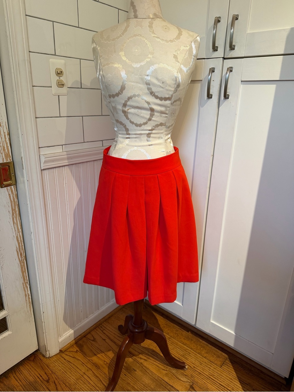 Banana Republic Bright Red Pleated Skater Skirt with pockets
